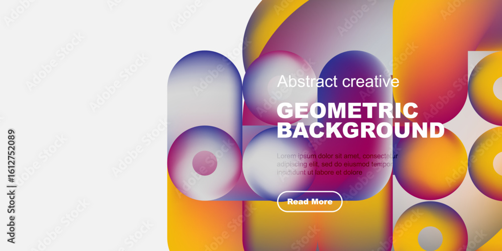 Poster abstract geometric composition. vibrant colors blend, creating dynamic visual experience. text overl