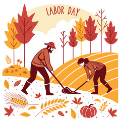 Obraz premium Labor Day Holiday with Workers and Fall Leaves