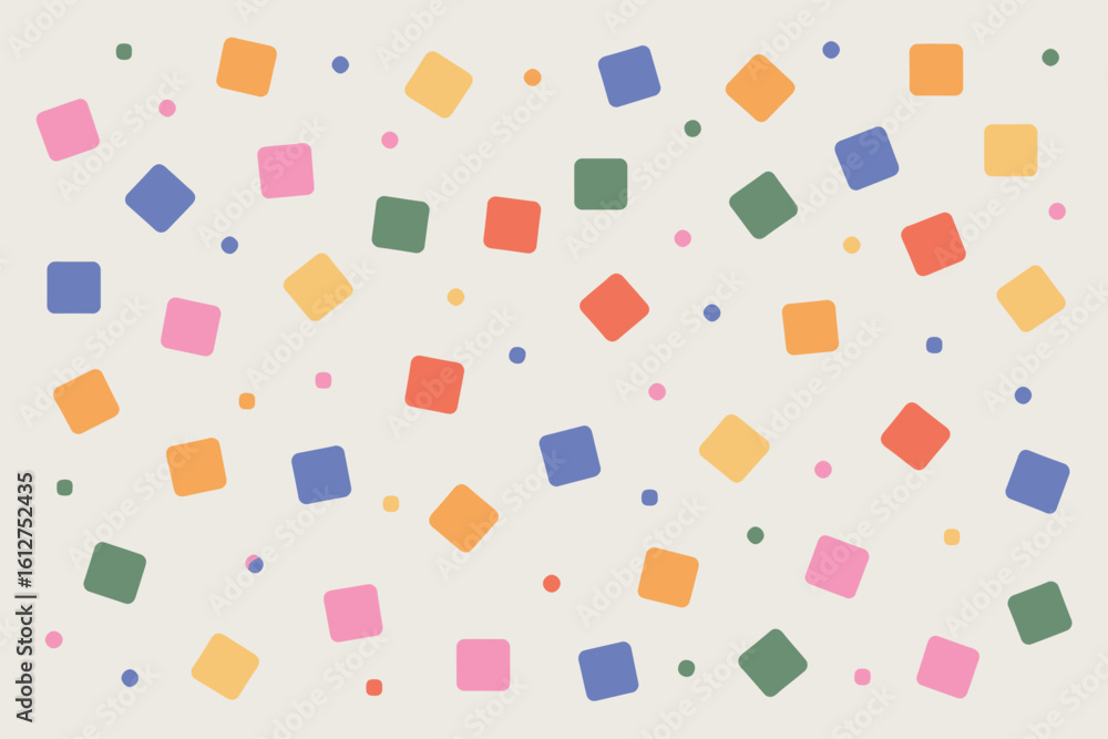 Fototapete a simple pattern of colorful squares and circles scattered randomly on a light background creating a