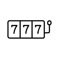 Slot machine reels with three sevens in simple outline design  on transparent background