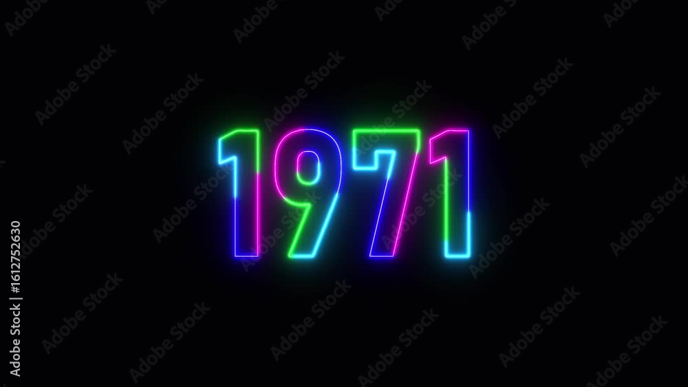 Aufkleber 1971 neon line text. abstract 1971 neon text animation ,for neon color glowing neon number text back