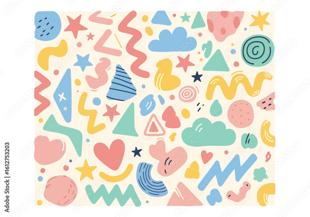Aufkleber a playful assortment of colorful abstract shapes and doodles on a light background