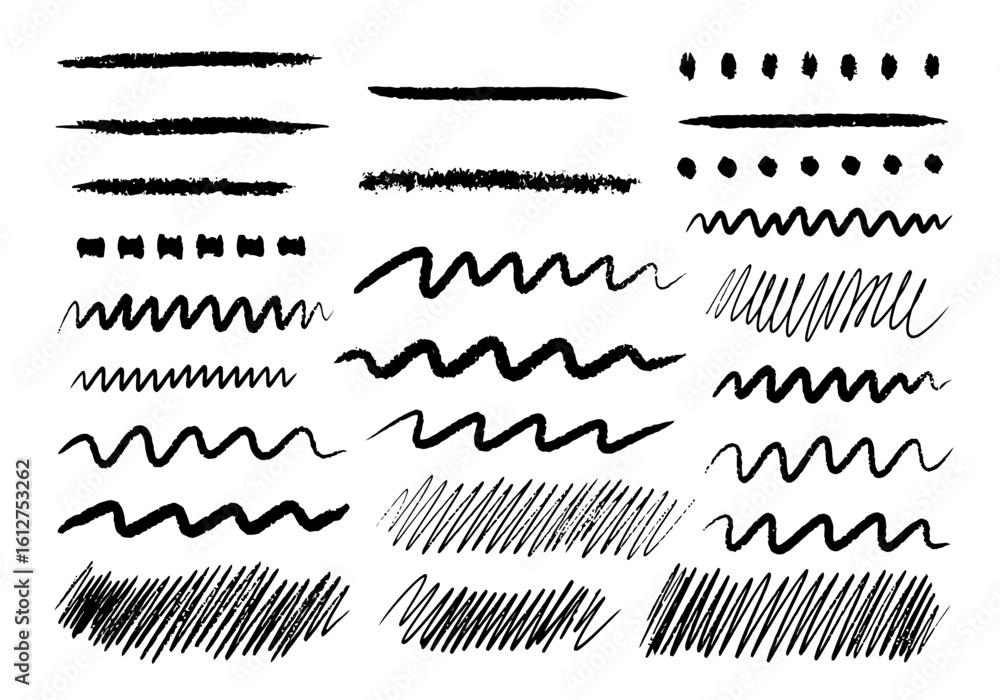 Poster a collection of handdrawn black scribbled lines and patterns on a white background
