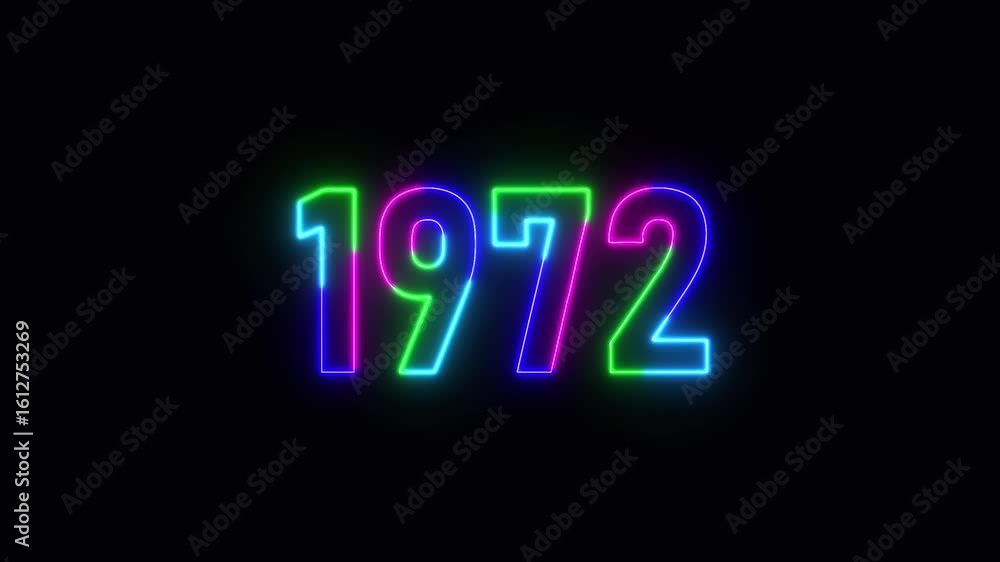 Aufkleber 1972 neon line text. abstract 1972 neon text animation ,for neon color glowing neon number text back