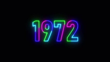  1972 neon line text. Abstract 1972 neon text animation ,For neon color Glowing neon number text background 4k video animation .Digital font against a dark background with neon line looping animation.