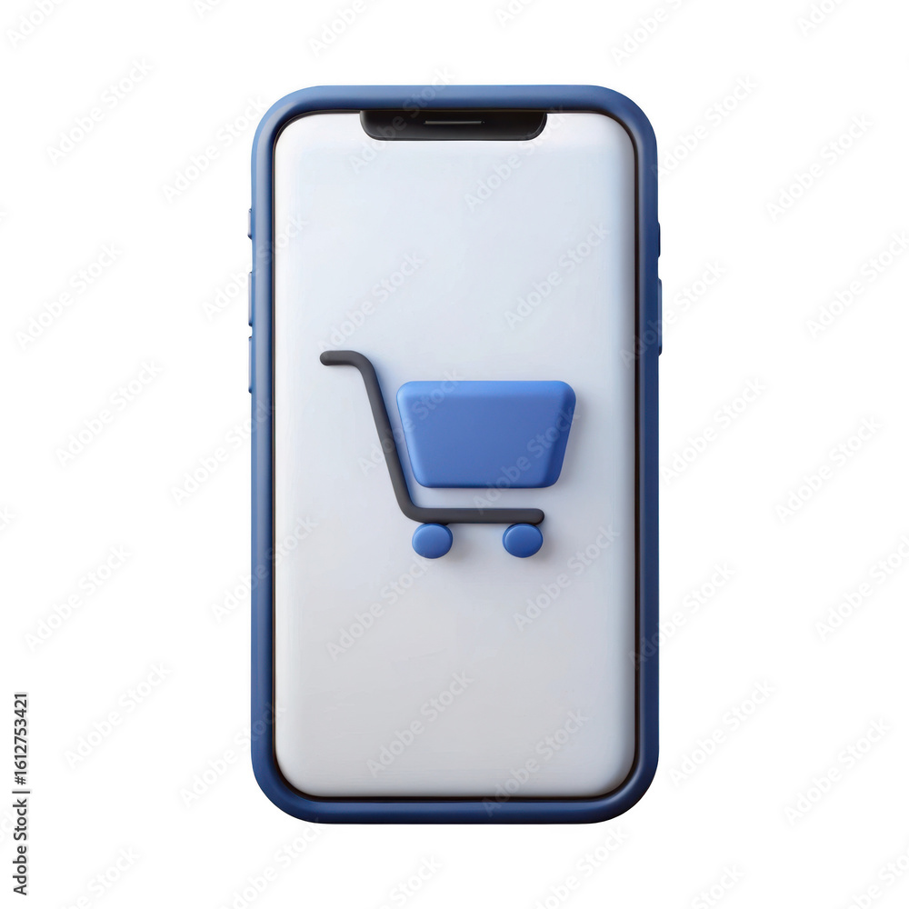 Aufkleber 3d rendered smartphone displaying a shopping cart icon isolated on transparent background