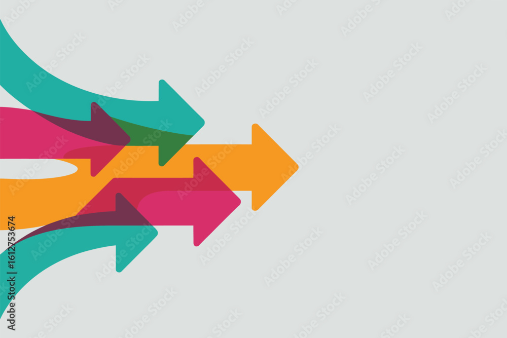 Poster colorful arrows pointing right on a white background, representing direction and movement in a graph