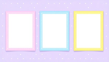 Three pastel colored frames on a dotted background