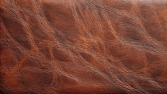 Rich brown leather displays intricate textures and patterns, highlighting the quality of craftsmanship and the natural characteristics of the material in this close-up shot.
