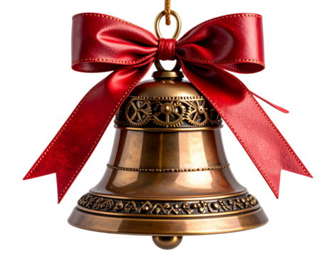  Steampunk Christmas Bell with Gears and Brass Details, isolated on transparent PNG