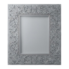 Ornate Silver Floral Frame With Empty Center Square Shape Isolated On White