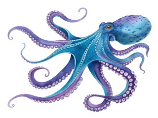 Obraz premium Vibrant blue octopus with tentacles spread on white background