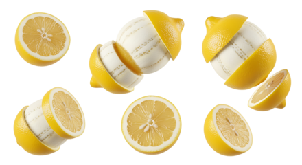 Dynamic Levitation of Sliced Lemons Vibrant Yellow Citrus Fruit in MidAir.