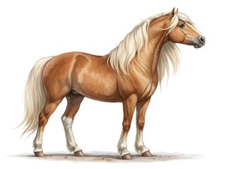 Obraz premium Brown horse standing alone on white background