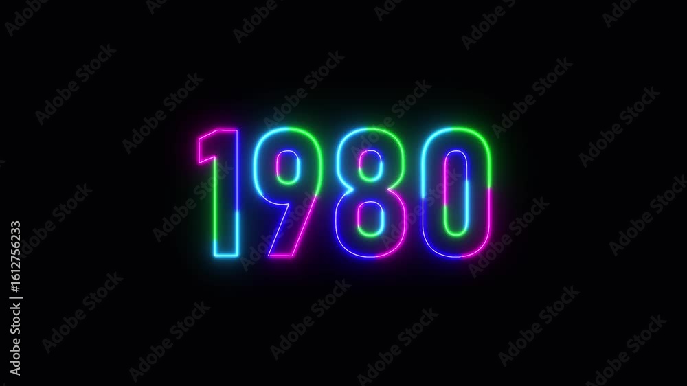 Aufkleber 1980 neon line text. abstract 1980 neon text animation ,for neon color glowing neon number text back