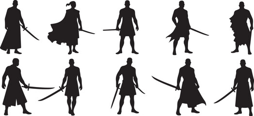 Obraz premium Digital illustration of eight black abstract shapes isolated on transparent background silhouette