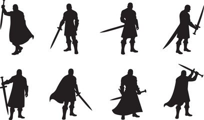 Obraz premium Digital illustration featuring eight black abstract shapes isolated on transparent background silhouette