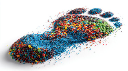 Colourful artistic footprint made of powder pigment ideal for eco movement sustainability awareness creative campaigns and nature projects