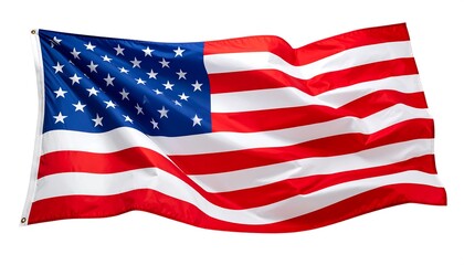 A flowing American flag against a white background