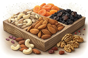 nuts and dried fruits, a set of dried fruits , A bunch of different dried fruits 