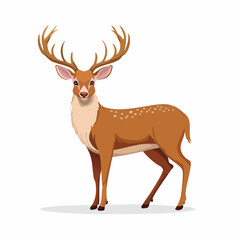 Fototapeta premium Elegant Cartoon Deer Illustration with Large Antlers and Spotted Coat on a White Background