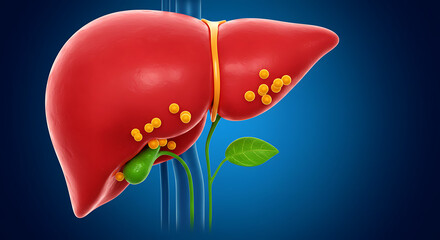 Anatomical model of the human liver, showcasing its biological structure and connections.


