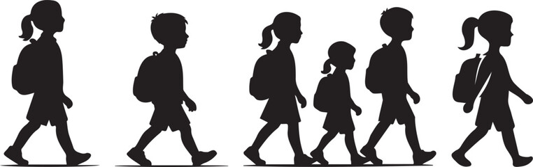 Step by Step to School: Silhouettes of Children in Motion