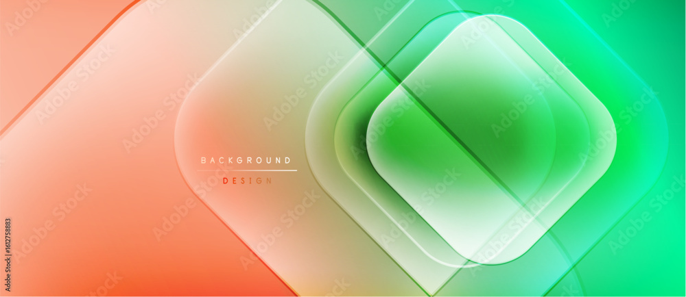 Poster abstract geometric design. gradient colors blend, creating dynamic visual effect. soft shapes overla