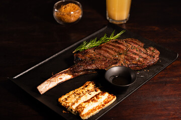 Grilled Tomahawk Steak with Rosemary and Halloumi Cheese – Gourmet Plate