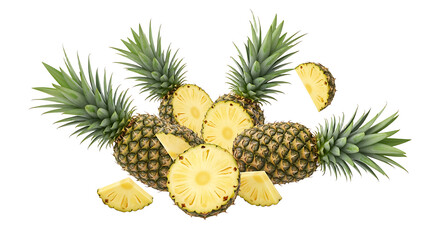 Fresh Pineapple Slices and Whole Fruit in a Vibrant Display.