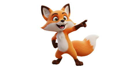 Fototapeta premium A friendly 3D cartoon fox character smiling and pointing forward