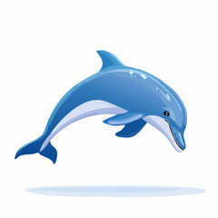 Fototapeta premium Illustration of a playful cartoon dolphin leaping joyfully against a clean white background