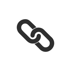 Minimalist flat black chain link attached silhouette vector icon illustration on white background. Ideal for security, connection, and blockchain visuals.