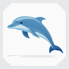 Fototapeta premium Playful blue dolphin illustration on white background capturing marine life beauty