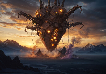 a scary heart-shaped mechanism in the air above the planet's surface . Generative AI