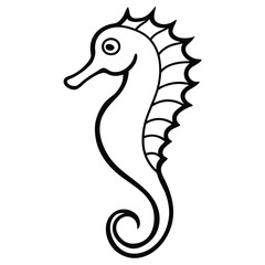 Fototapeta premium Simple outline drawing of a seahorse with a curled tail