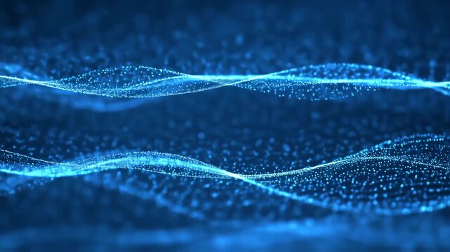 Abstract Flowing Light Waves Moving in Dynamic Blue Pattern with Particle Effects for Technology and Digital Concept