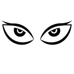 Intense cartoon eyes with thick black outlines and sharp eyebrows