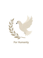 Fototapeta premium Dove of Peace: A pristine white dove, a timeless emblem of peace, soars gracefully alongside a laurel wreath, a symbol of victory.