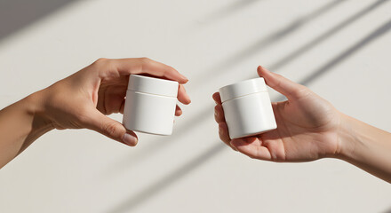 hand holding jar of cosmetic cream on white background cosmetic beauty product branding mockup