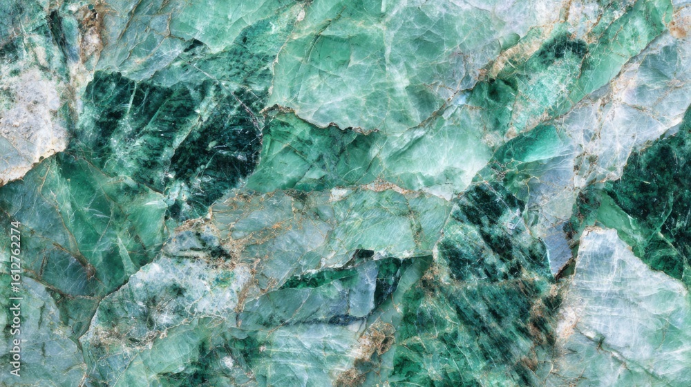 Poster layers of vibrant green stones create a complex mosaic, highlighting their unique patterns and textu