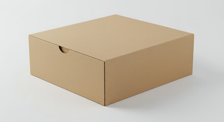 Closed square brown cardboard box made from kraft paper, isolated on a white background. Packaging container for shipping, delivery, or gifts.