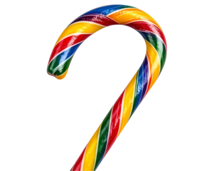 Rainbow Candy Cane with Sparkles and Glossy Shine, isolated on transparent PNG