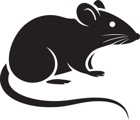 Stylized Black Silhouette of a Mouse with Curving Tail and Prominent Ear Depicted in Side Profile on White