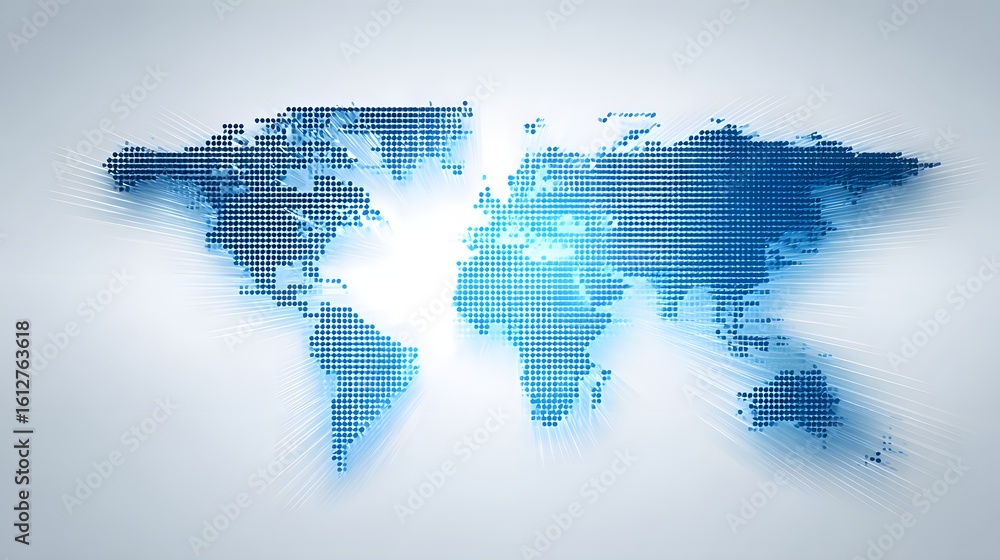 Poster global map design in a detailed digital pixelated format.
