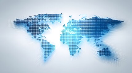 Global map design in a detailed digital pixelated format.