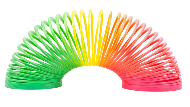 Rainbow slinky toy colorful spring classic retro fun childhood game nostalgic vibrant coil plastic 100 on transparent background