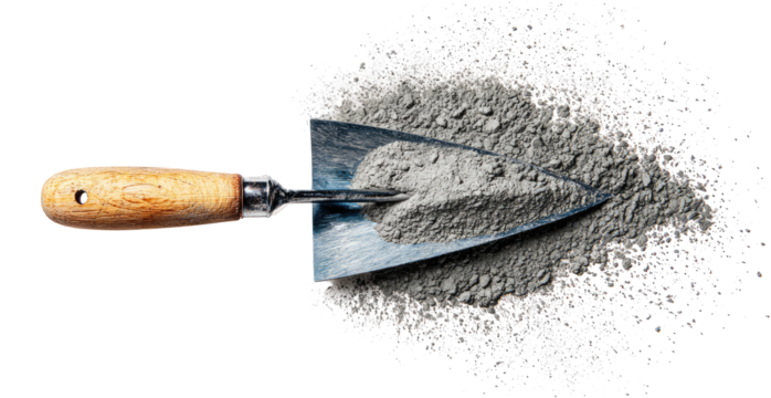 A trowel filled with gray powder, scattered