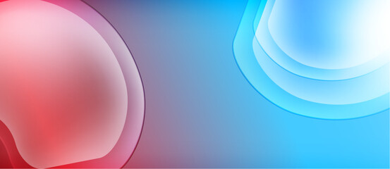 Abstract background features red, blue gradients. Circular shapes overlap creating soft visual effect. Smooth transitions dominate composition.