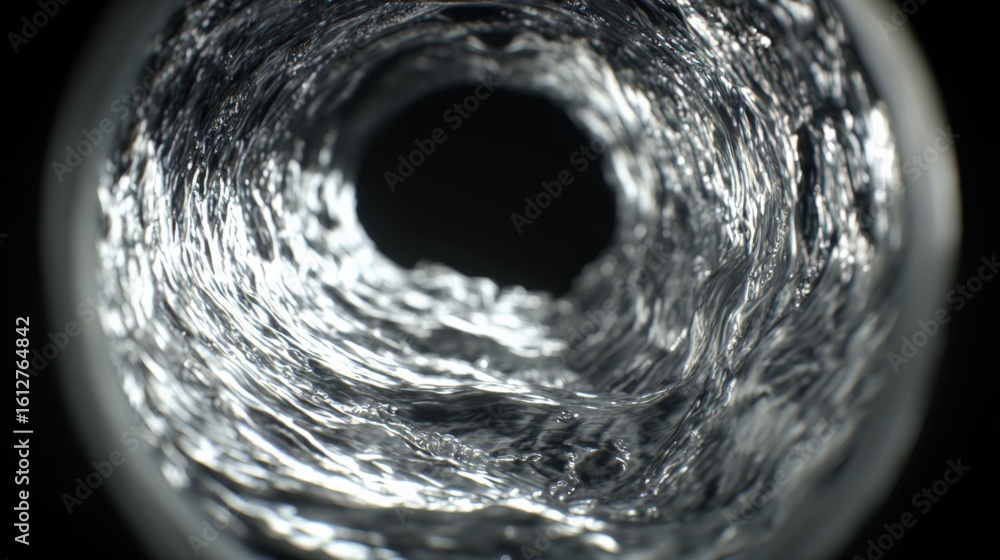 Poster close-up of a fluid or liquid flow inside a tube with a dark center and high reflection highlights s